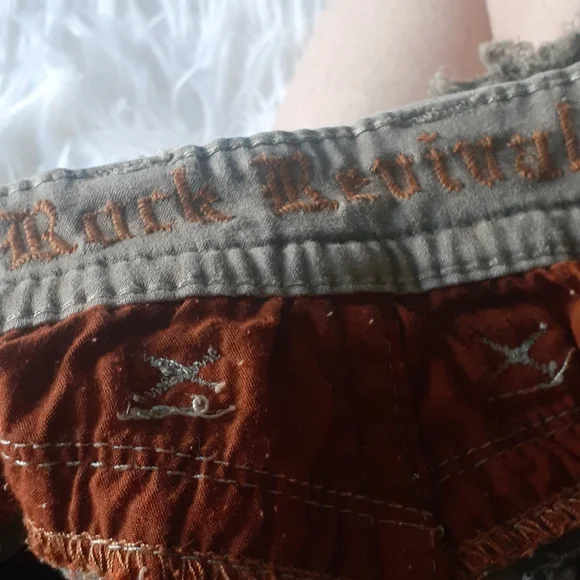 Rock Revival Distressed Olive Green Denim Shorts Size 27